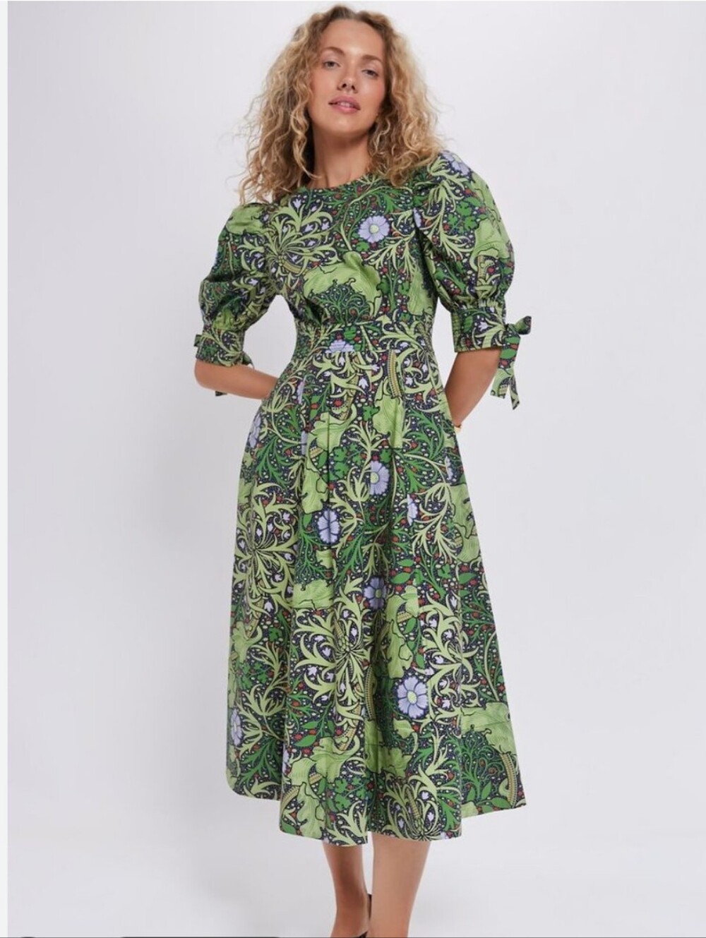 Hyacinth House Green Vine Floral Grayson Midi Dress Cotton XXS